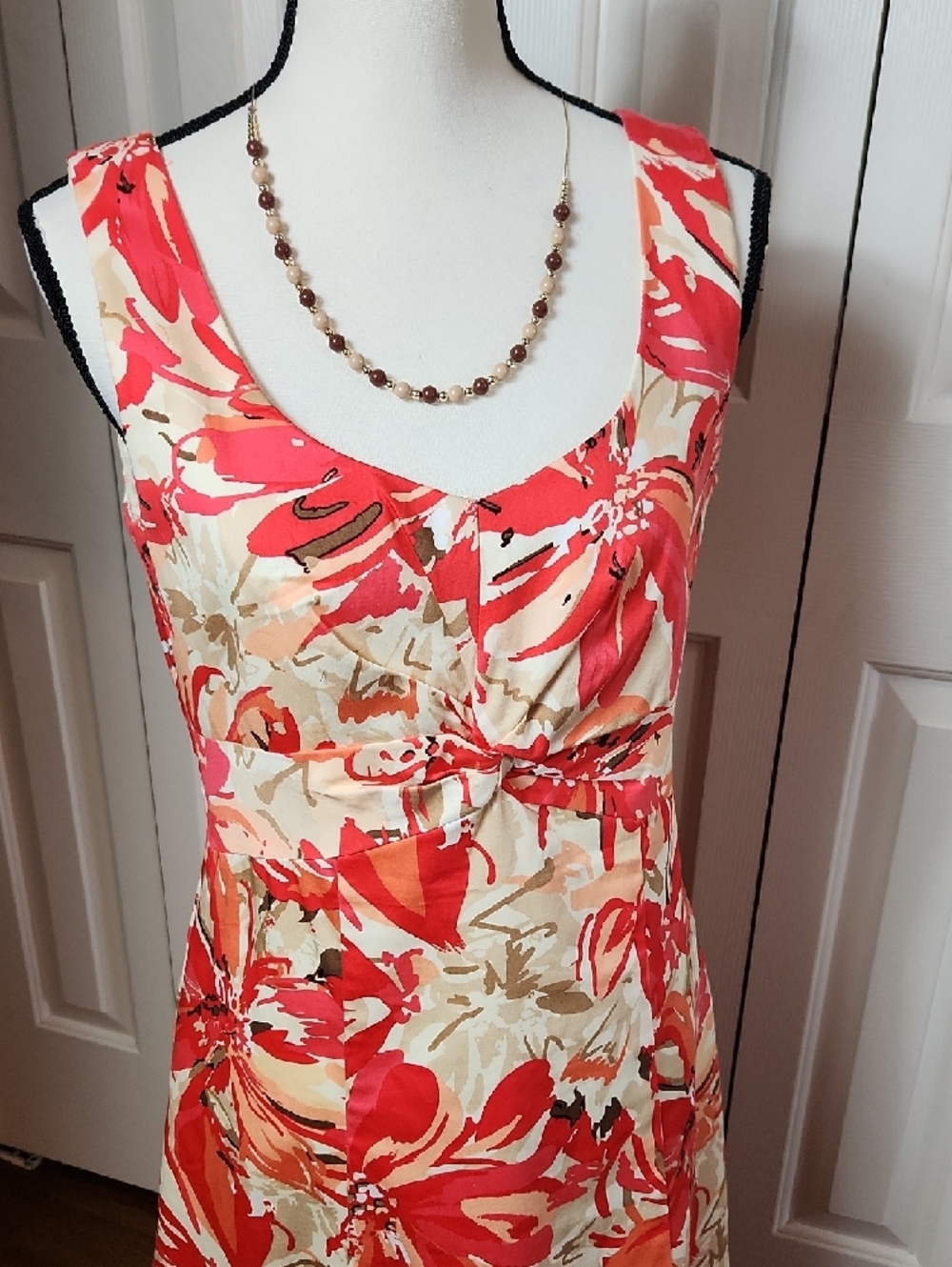 Coldwater Creek Red and Cream Floral Midi Dress - Picture 2 of 13